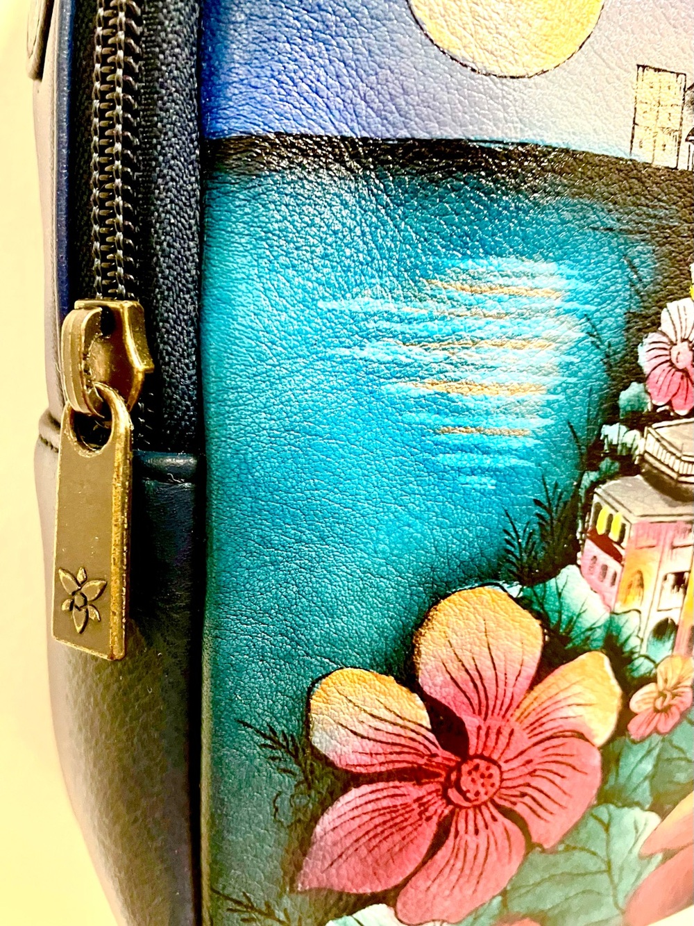 Anuschka Hand-Painted Moonlight Capri - Blue Floral & Coastal Dome Crossbody - Picture 6 of 10